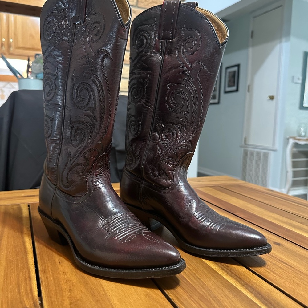 Tony Lama Dark Brown Embroidered Leather Cowboy Boots Size 5